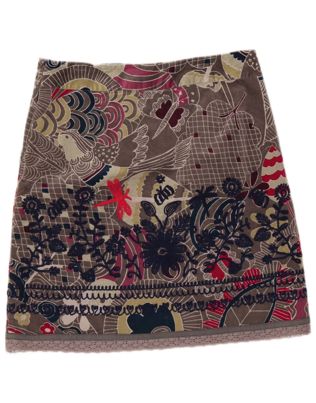 White Stuff Damen Samt-Minirock UK 12 Medium W33 Grau geblümte Baumwolle