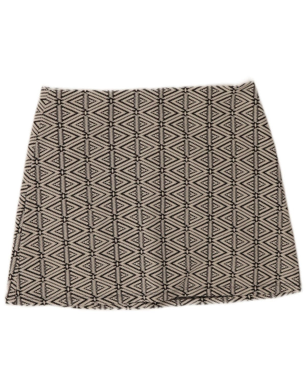 Topshop Damen Minirock UK 14 Large W34 Weiße geometrische Baumwolle
