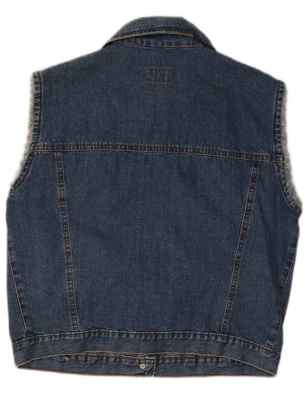 Vintage Damen Crop Denim Gilet IT 48 XL Blaue Baumwolle