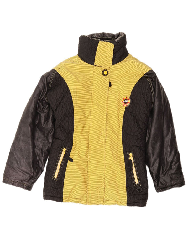 VINTAGE Damen Windjacke UK 14 Mittelgelbe Colourblock-Baumwolle