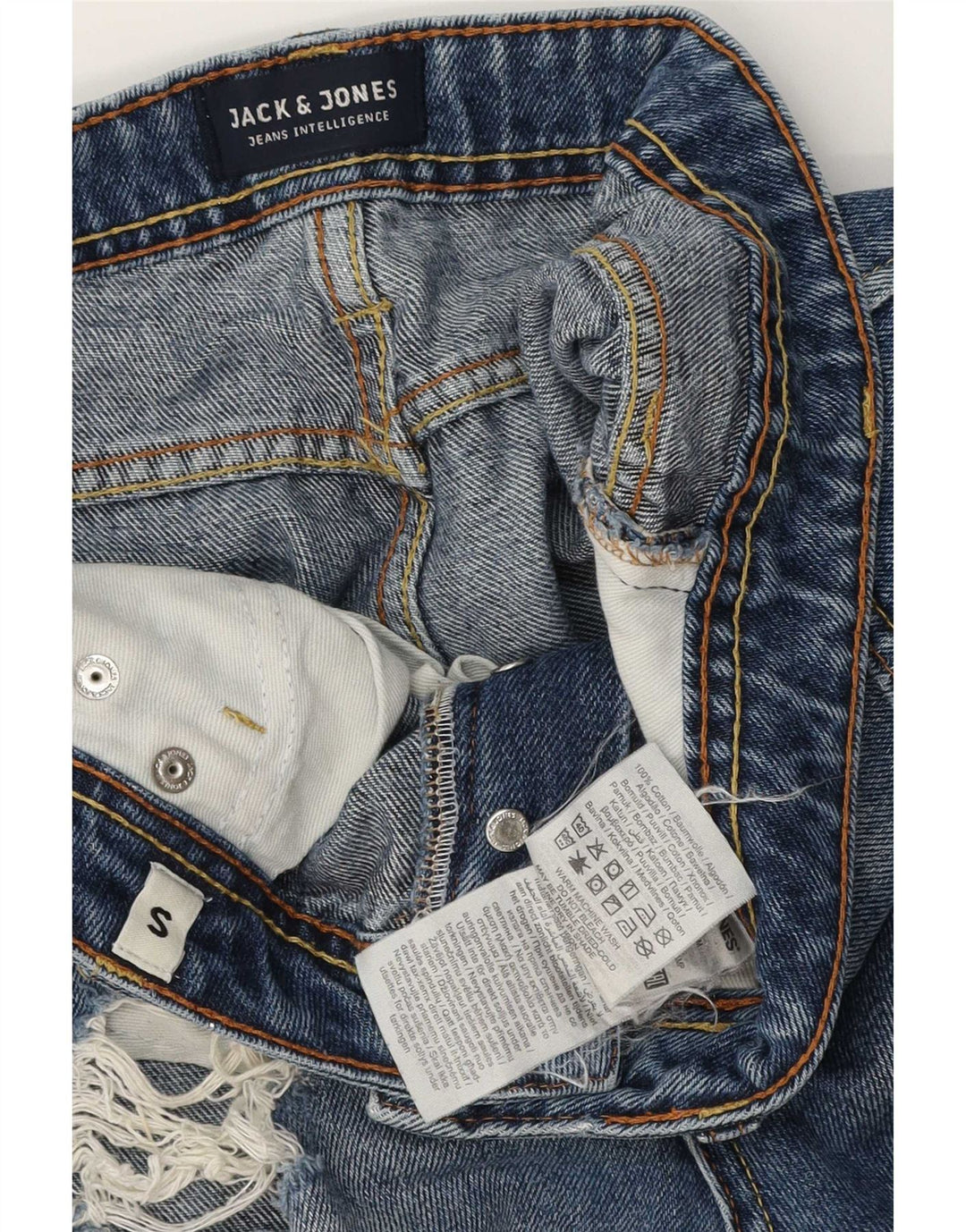 Jack & Jones Herren-Jeansshorts im Used-Look, normale Passform, Größe S, W28, Blau, Baumwolle