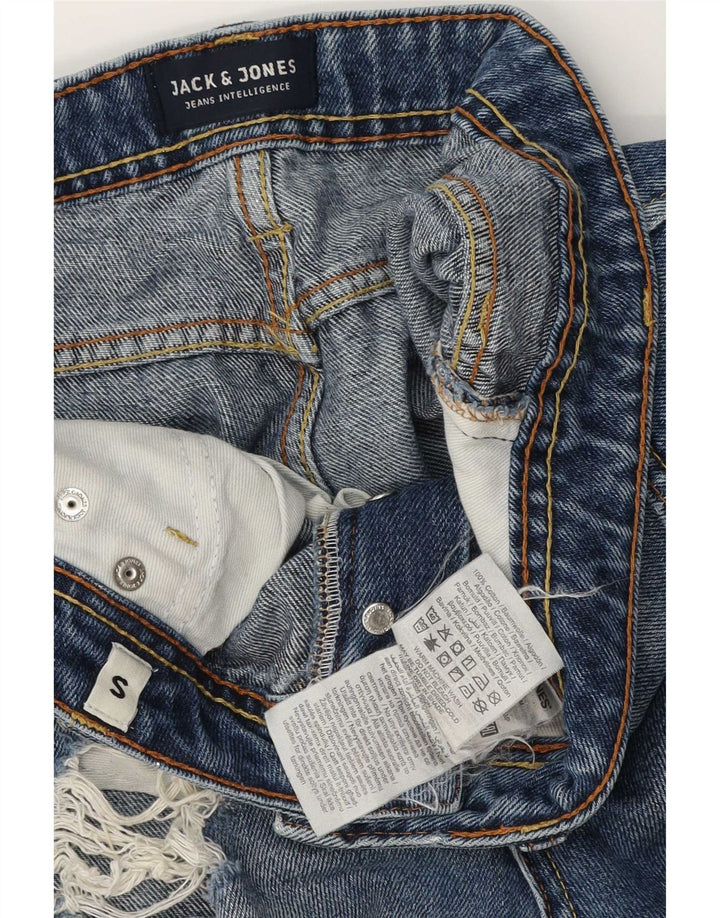 Jack & Jones Herren-Jeansshorts im Used-Look, normale Passform, Größe S, W28, Blau, Baumwolle