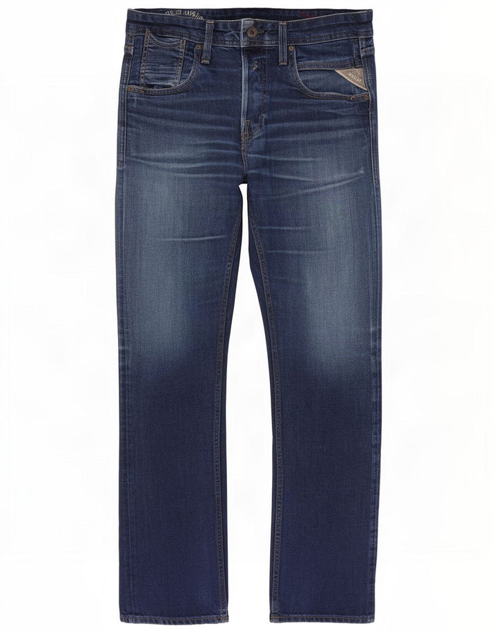 Replay Herren Straight Jeans W31 L34 Marineblaue Baumwolle