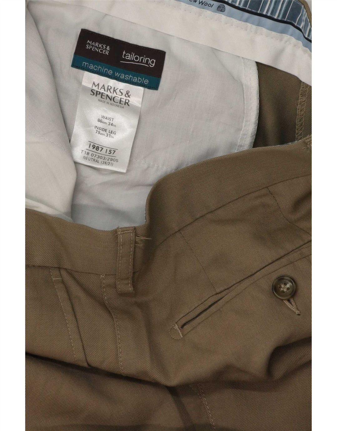 Marks & Spencer Herrenanzughose W34 L31 Beige Wolle
