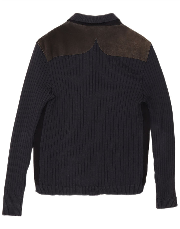 Vintage Herren-Cardigan-Pullover, mittelgroß, Marineblau, Farbblock