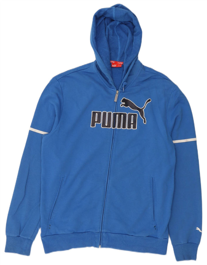 Puma Herren-Kapuzenpullover mit grafischem Reißverschluss, groß, aus blauer Baumwolle