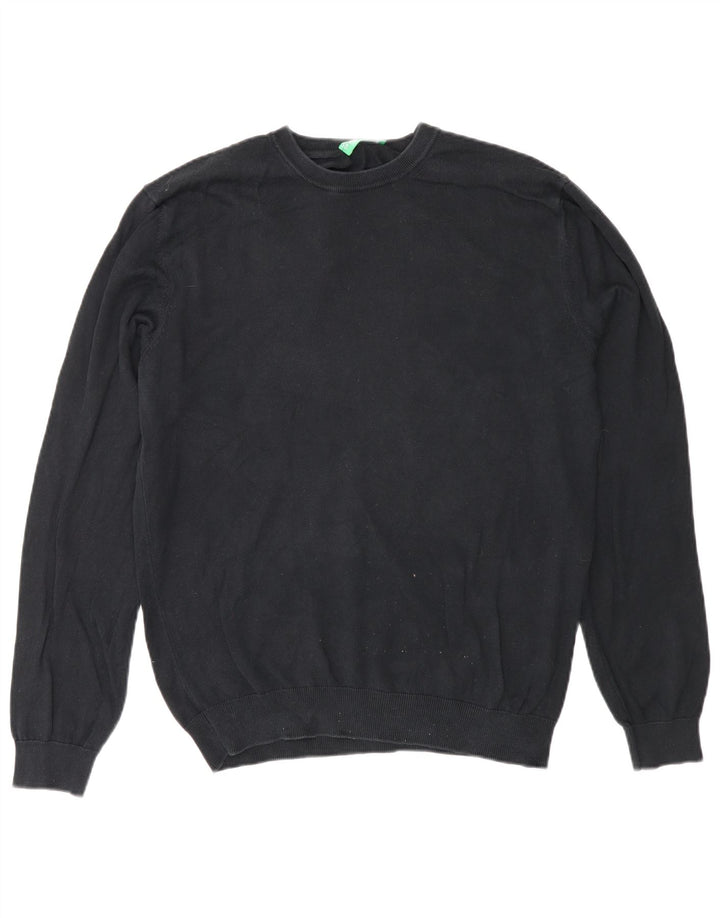 Benetton Herren-Pullover mit Rundhalsausschnitt, mittelschwarz, klassisch
