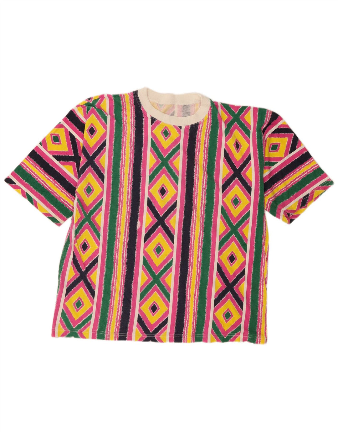 Vintage Damen T-Shirt Top UK 16 Groß Mehrfarbig Geometrisch