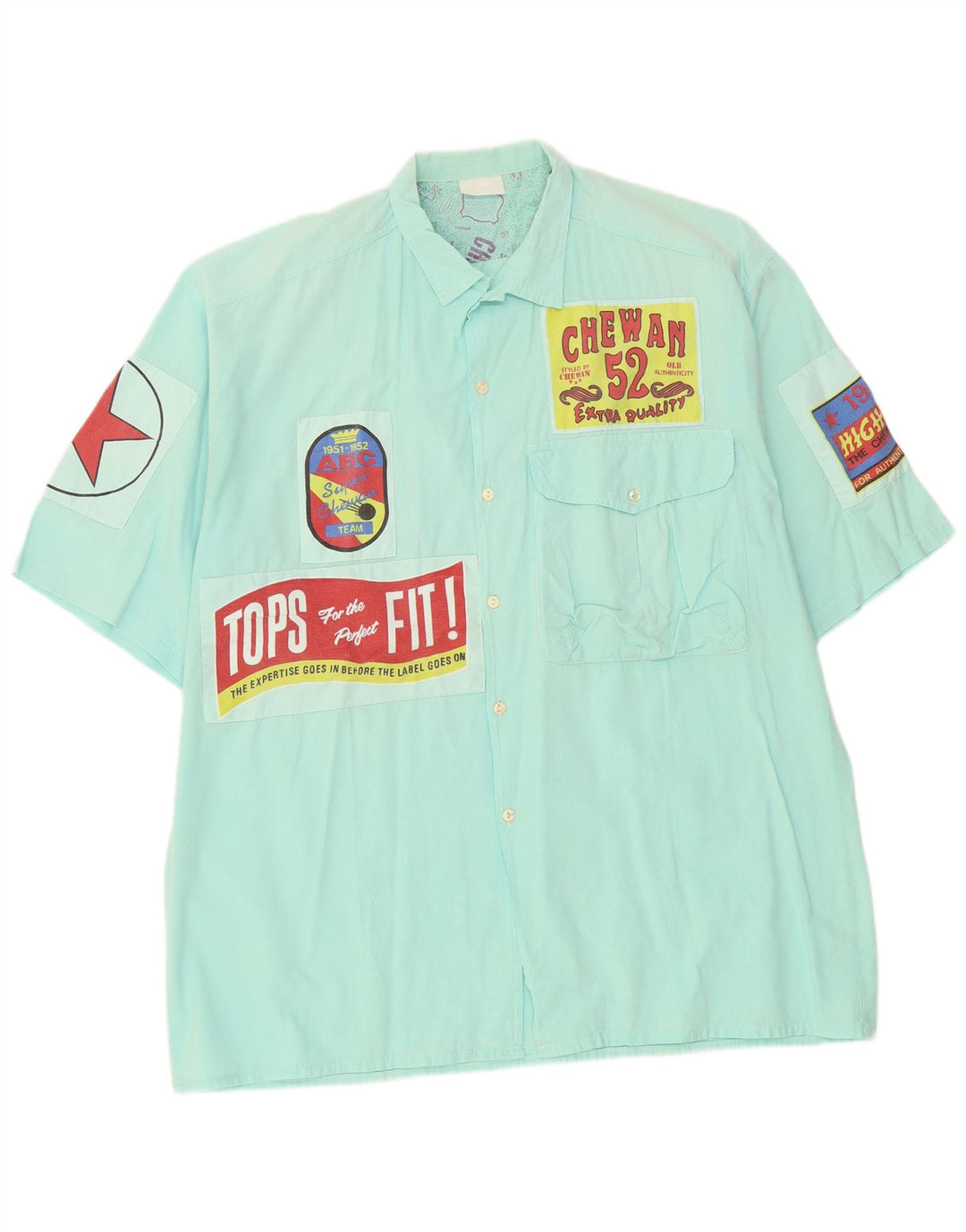 Vintage Herren Grafik Kurzarmshirt XL Türkis