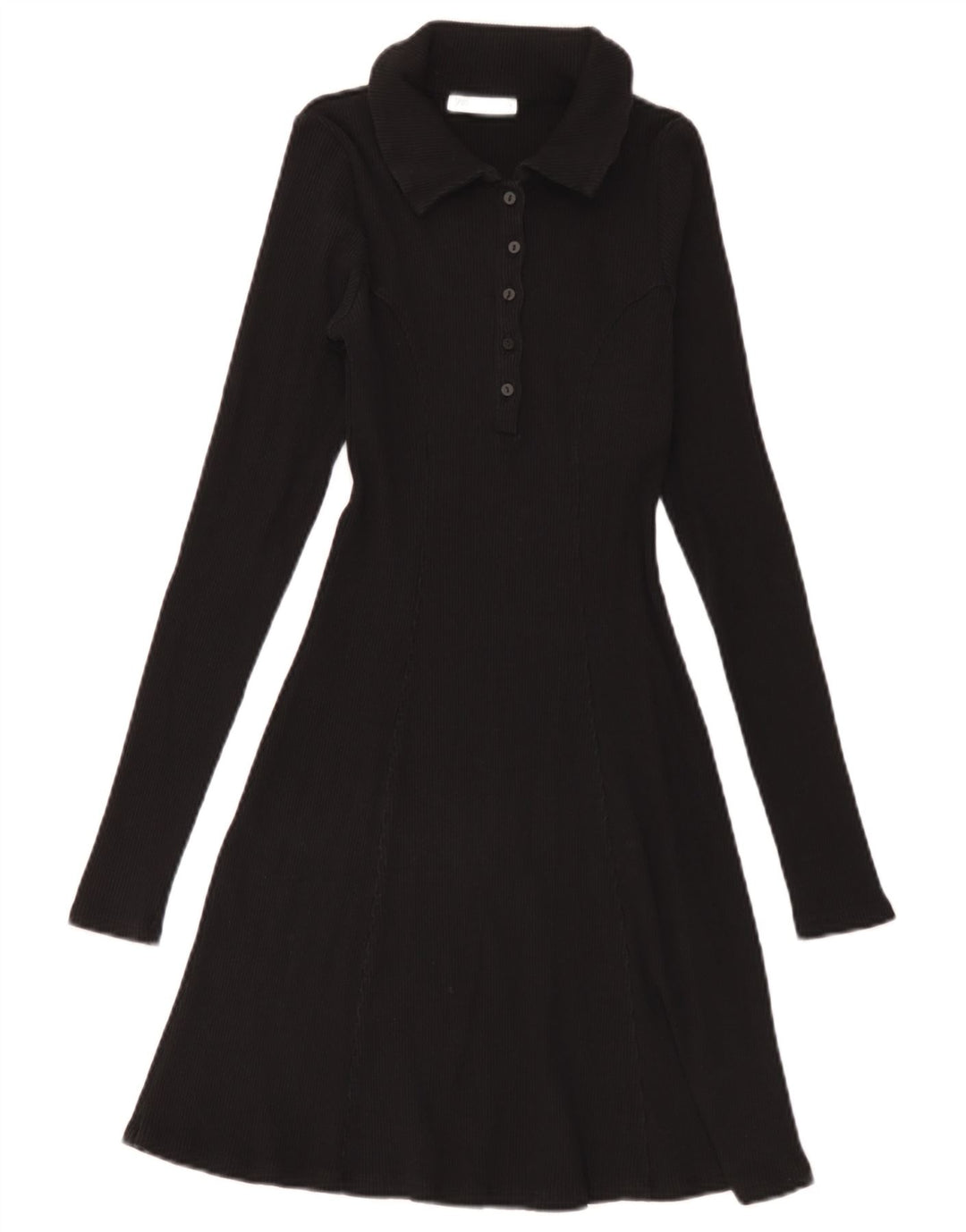 Zara Damen Langarm-Polokleid UK 12 Medium Schwarz