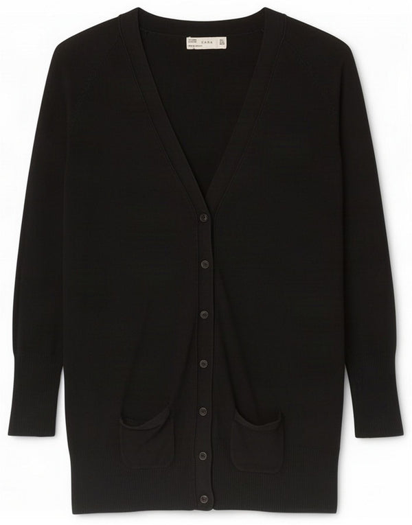 Zara Damen Strickjacke UK 14 Große schwarze Baumwolle