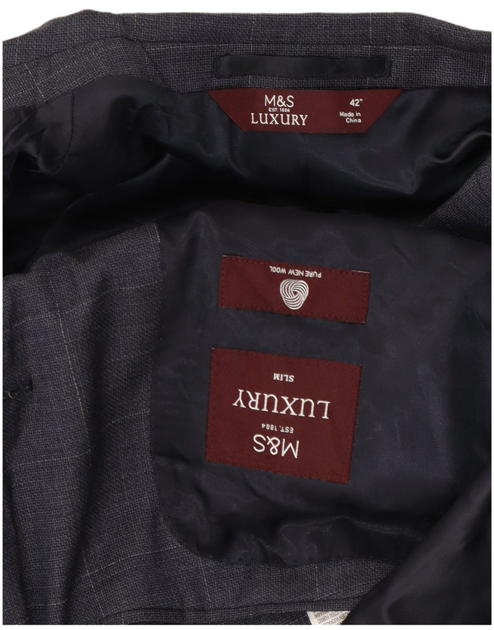 Marks & Spencer Herren-Blazer mit 2 Knöpfen, schmal, UK 42, XL, Marineblau kariert