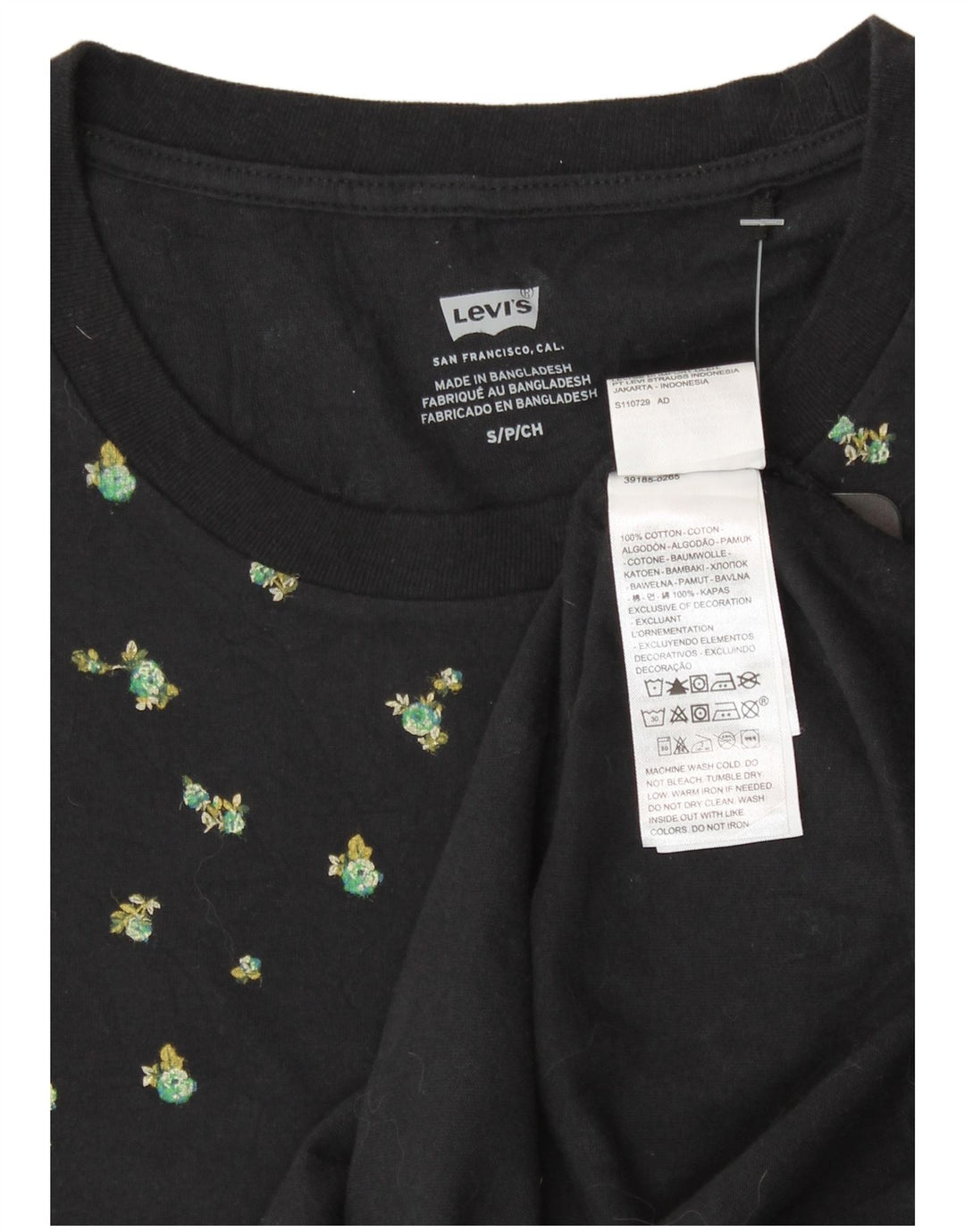 LEVI'S Grafik-T-Shirt-Oberteil für Damen, UK 10, kleine schwarze Blumen-Baumwollblume