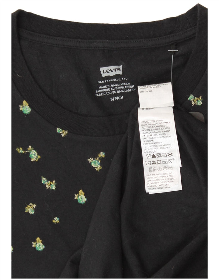 LEVI'S Grafik-T-Shirt-Oberteil für Damen, UK 10, kleine schwarze Blumen-Baumwollblume