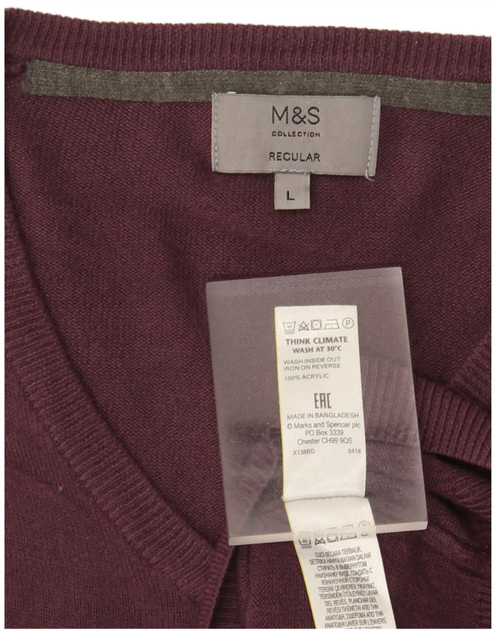 Marks & Spencer Herren-Pullover mit normaler Passform und V-Ausschnitt, Größe L, Acryl, Lila