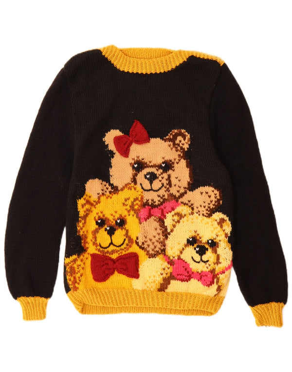 Vintage Mädchen Teddybär Pullover mit U-Boot-Ausschnitt, 12–13 Jahre, Schwarz