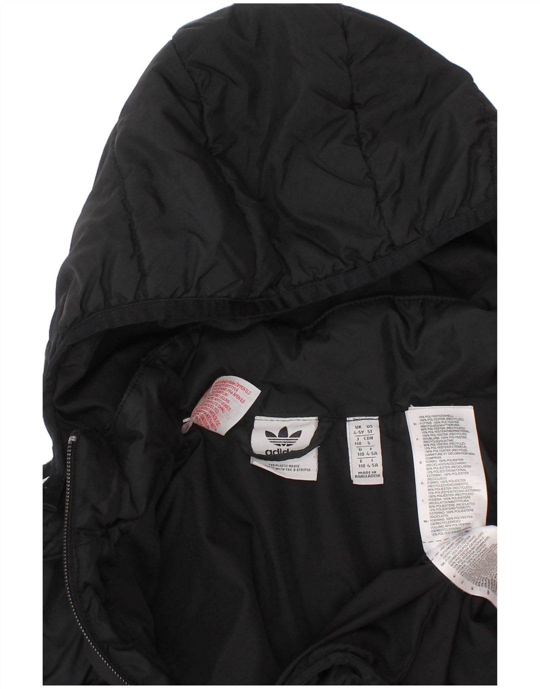 Adidas Jungen wattierte Jacke mit Kapuze, 4–5 Jahre, schwarzes Polyester