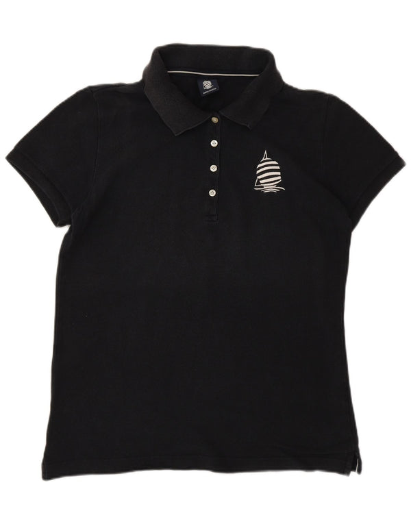 MARINA YACHTING Damen Poloshirt UK 14 Große schwarze Baumwolle