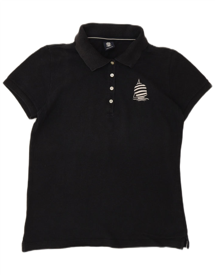 MARINA YACHTING Damen Poloshirt UK 14 Große schwarze Baumwolle