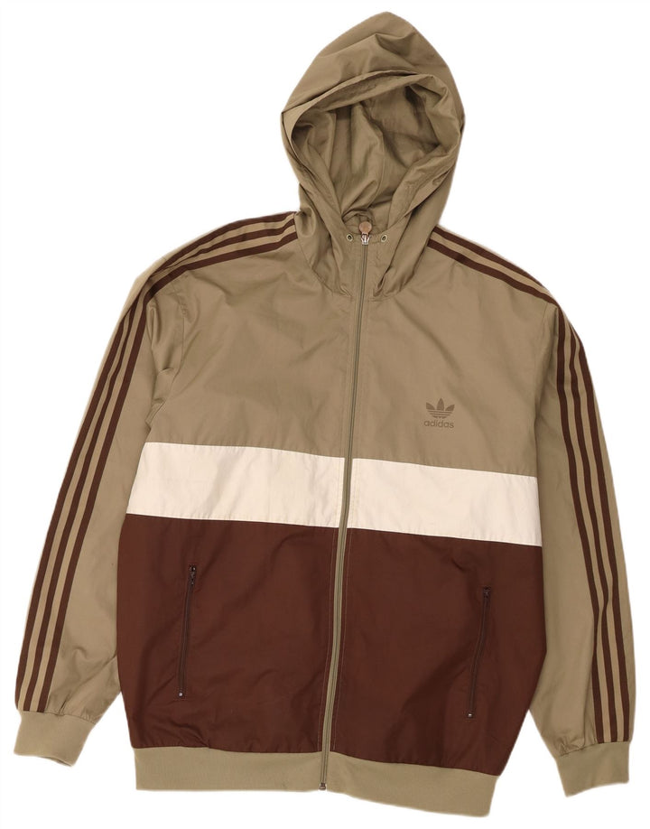 Adidas Herren-Trainingsanzug mit Kapuze, Oberteil, groß, Khaki, Farbblock-Polyester