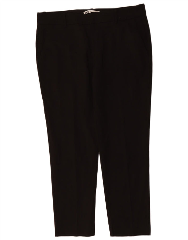 ZARA Damen Slim Chino-Hose EU 42 Large W32 L27 Schwarze Baumwolle