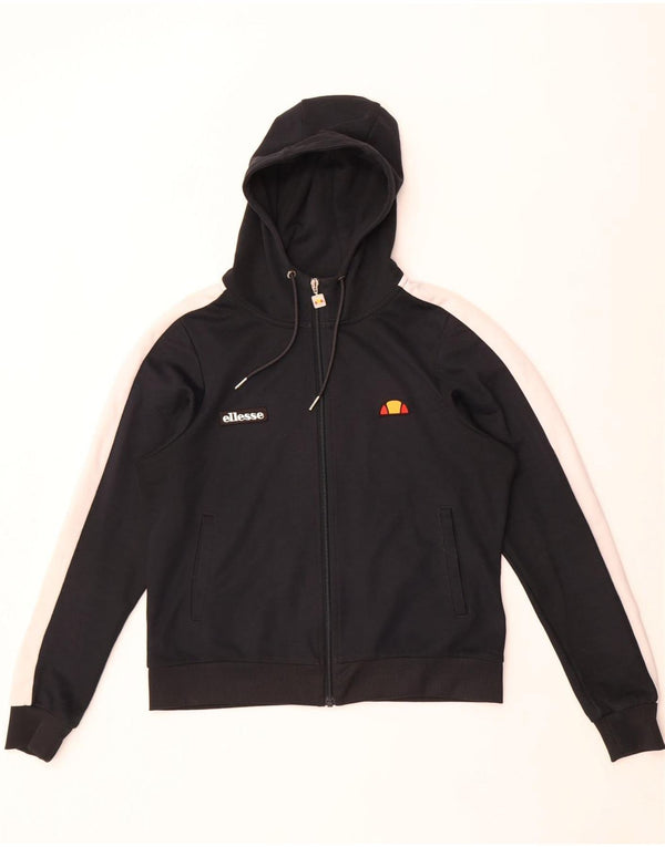 Ellesse Damen-Kapuzenpullover mit Reißverschluss, UK 12, Mittelschwarz, Colourblock-Baumwolle