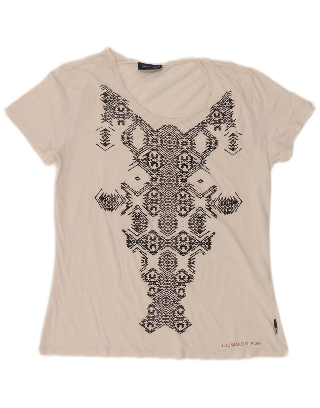TRUSSARDI JEANS Damen Grafik-T-Shirt-Oberteil UK 14 Large Weiß Geometrisch