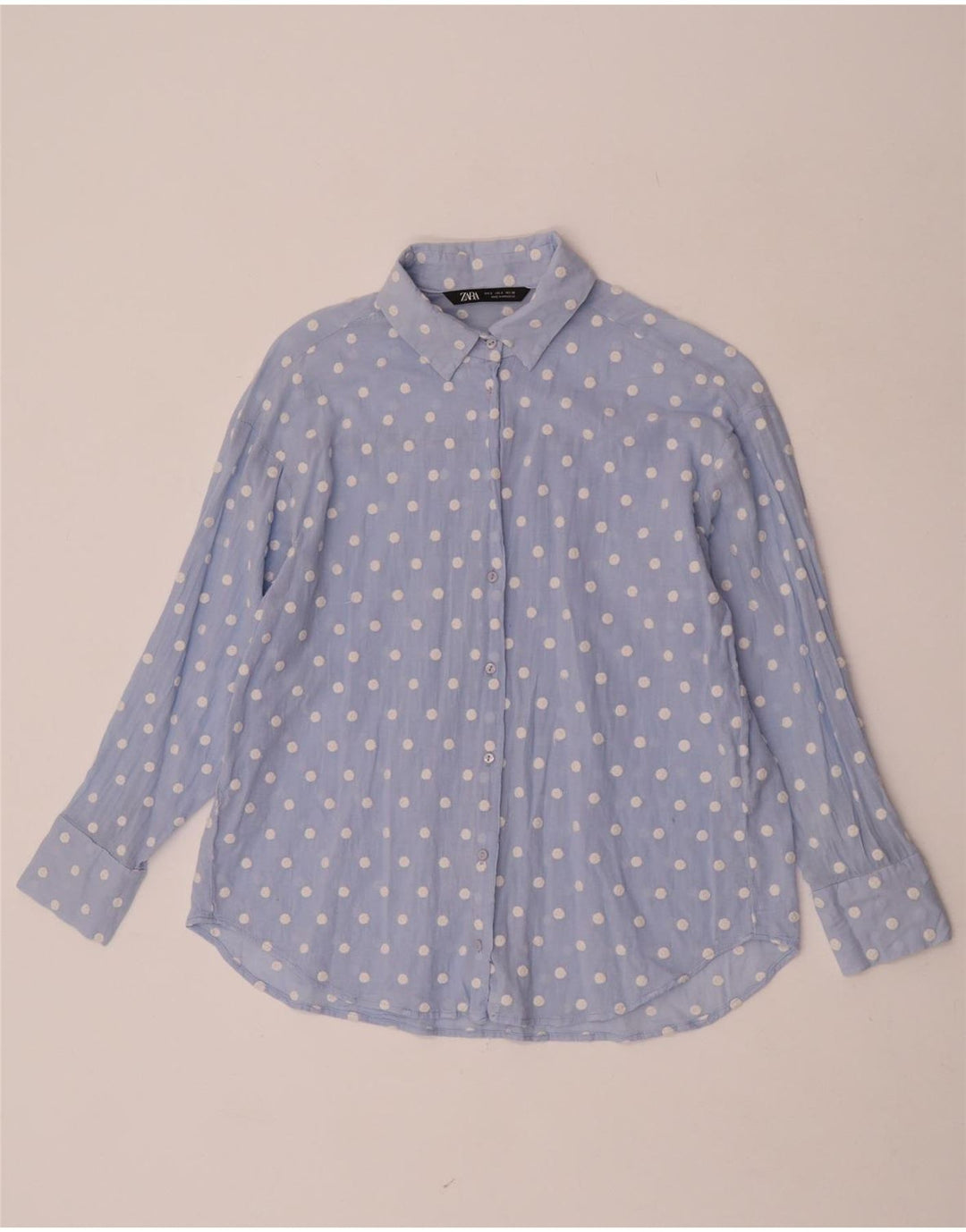 Zara Damen-Hemd UK 10 Small Blue Polka Dot Polyester
