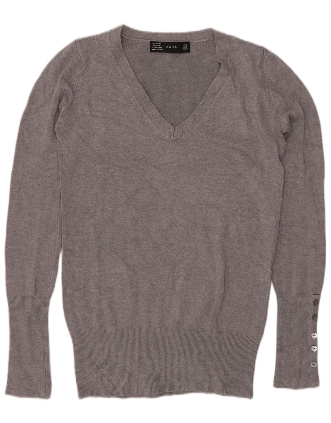 Zara Damen-Pullover mit V-Ausschnitt, Gr. 10, Größe S, Grau
