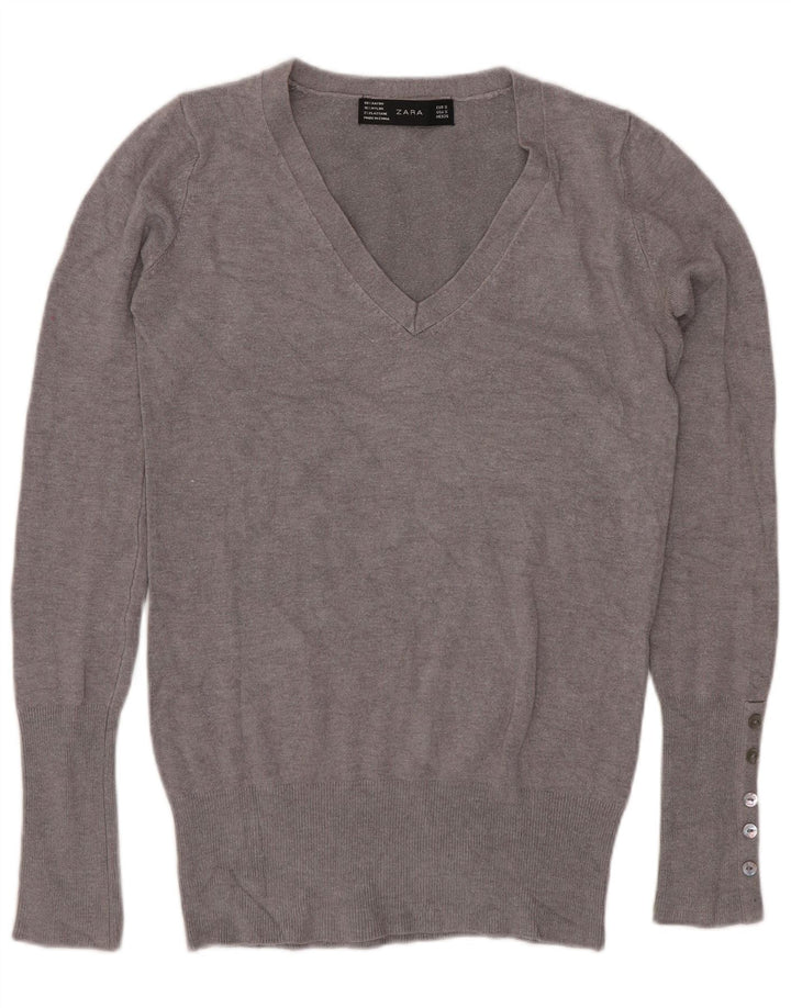Zara Damen-Pullover mit V-Ausschnitt, Gr. 10, Größe S, Grau