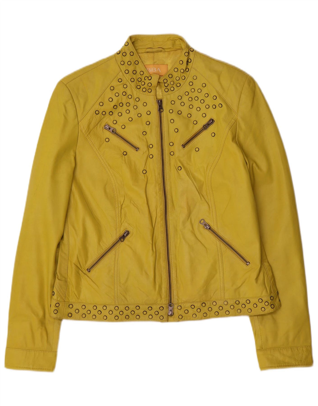 Biba Damen Lederjacke UK 14 Mittelgelb geflecktes Leder
