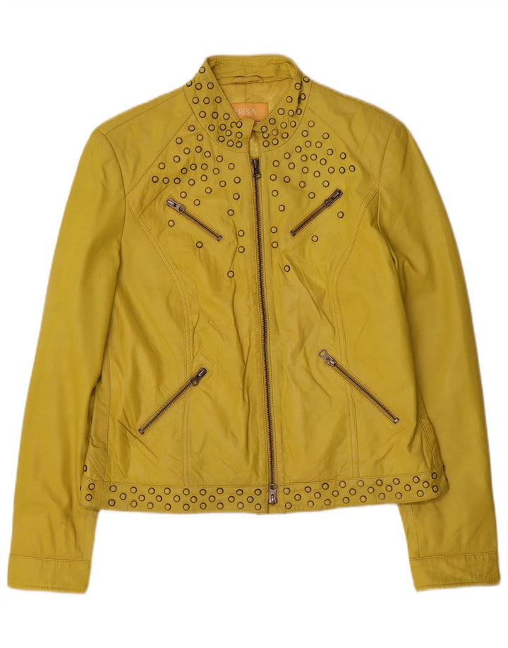 Biba Damen Lederjacke UK 14 Mittelgelb geflecktes Leder