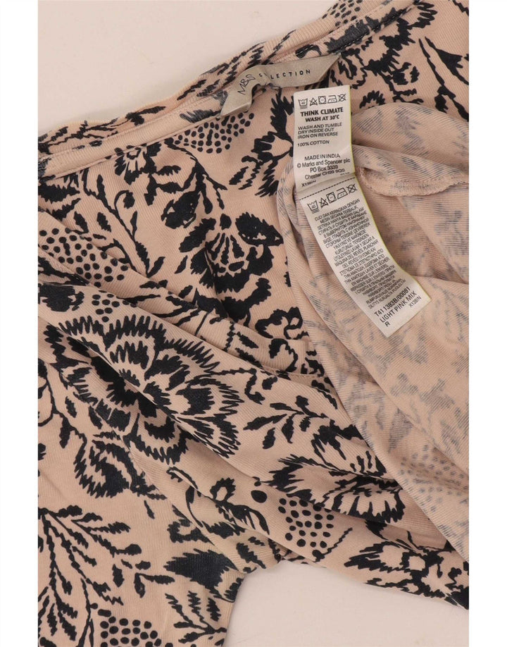 Marks & Spencer Damen-Blusenoberteil mit 1/2-Ärmeln, UK-Gr. 12, Mittelrosa mit Blumenmuster
