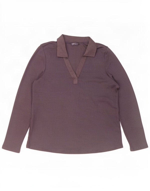 Marks & Spencer Damen Langarm-Poloshirt UK 18 XL Lila Polyester