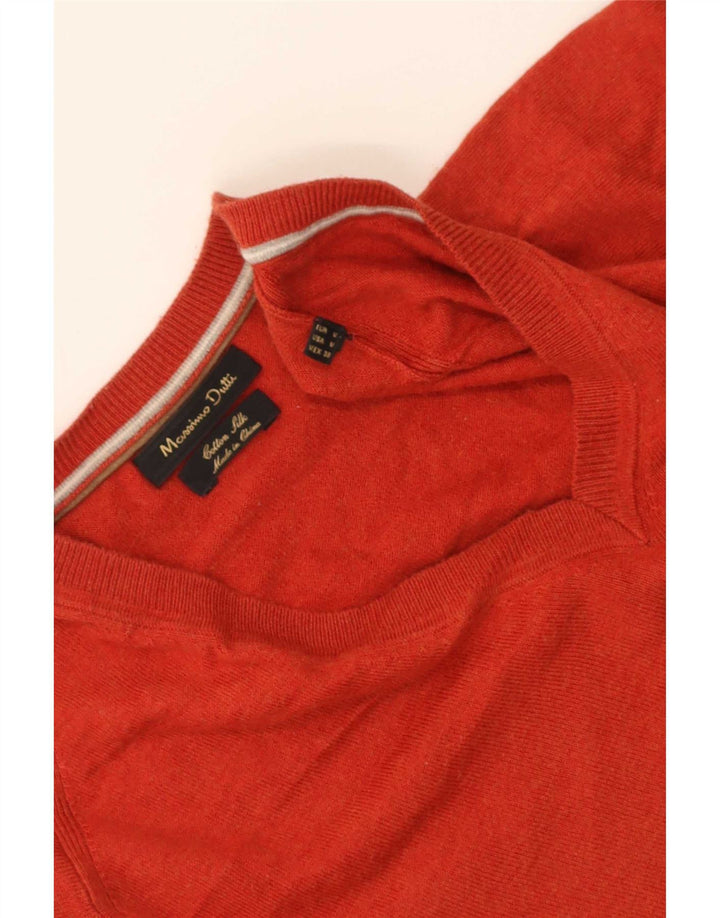 Massimo Dutti Herren-Pullover mit V-Ausschnitt aus mittelroter Baumwolle