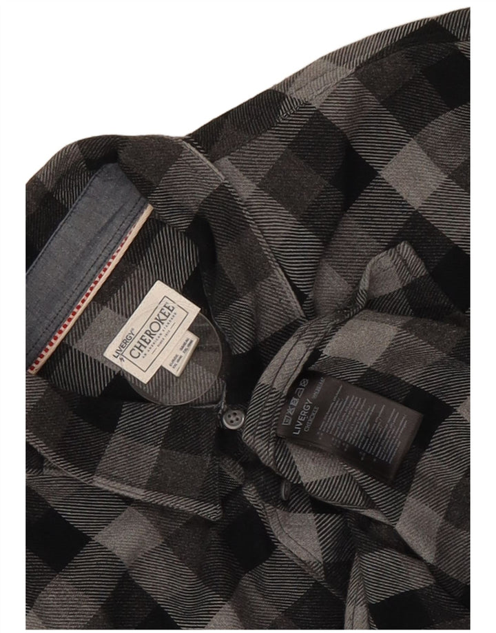 Cherokee Herren-Flanellhemd 2XL, grau karierte Baumwolle