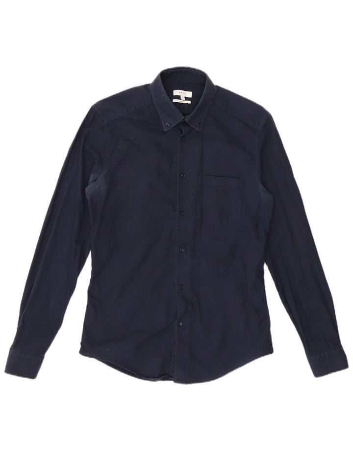 REISS Herren-Slim-Fit-Hemd, klein, marineblau, Baumwolle