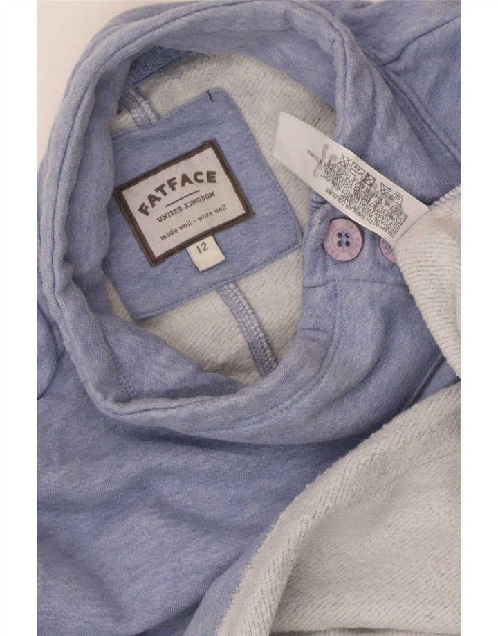 Fat Face Damen-Sweatshirt mit Knopfkragen, Größe UK 12, mittelblau, Baumwolle
