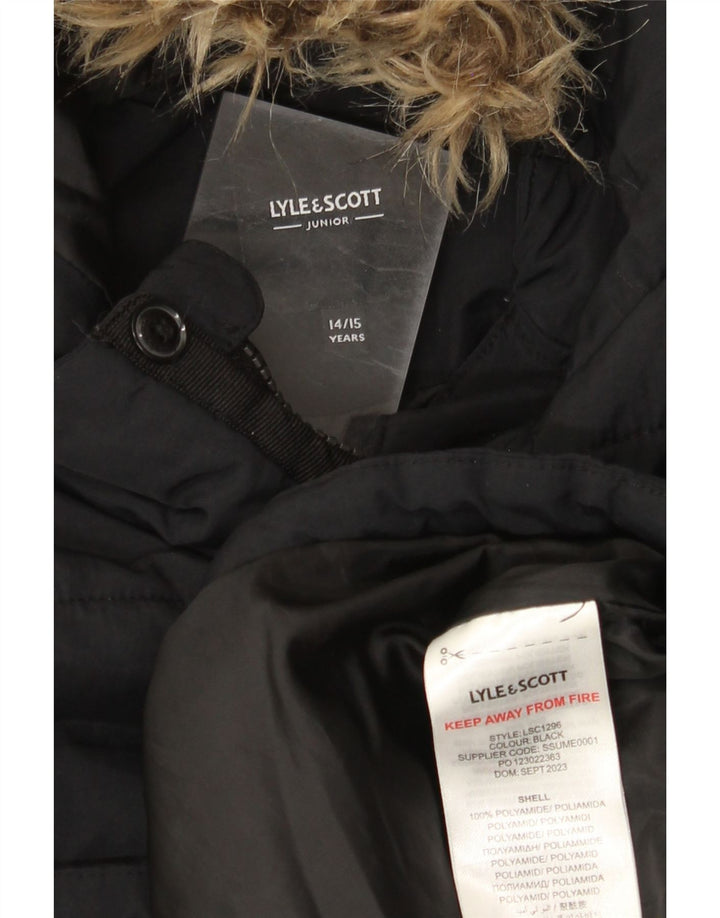 Lyle & Scott Wattierte Jungenjacke mit Kapuze, 14–15 Jahre, schwarzes Polyamid