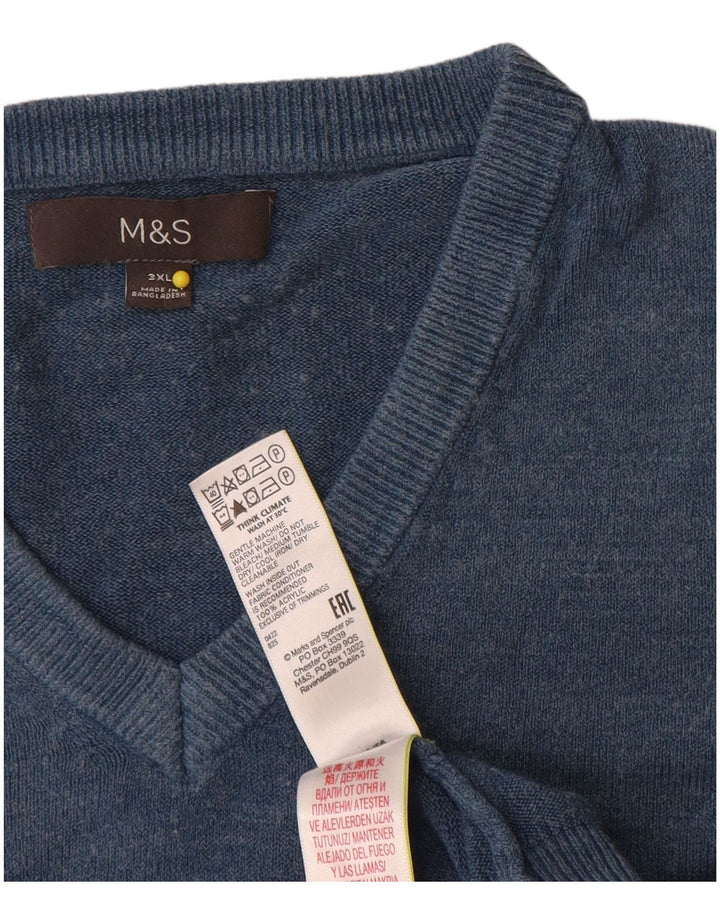 Marks & Spencer Herren-Pullover mit V-Ausschnitt, 3XL, blaues Acryl