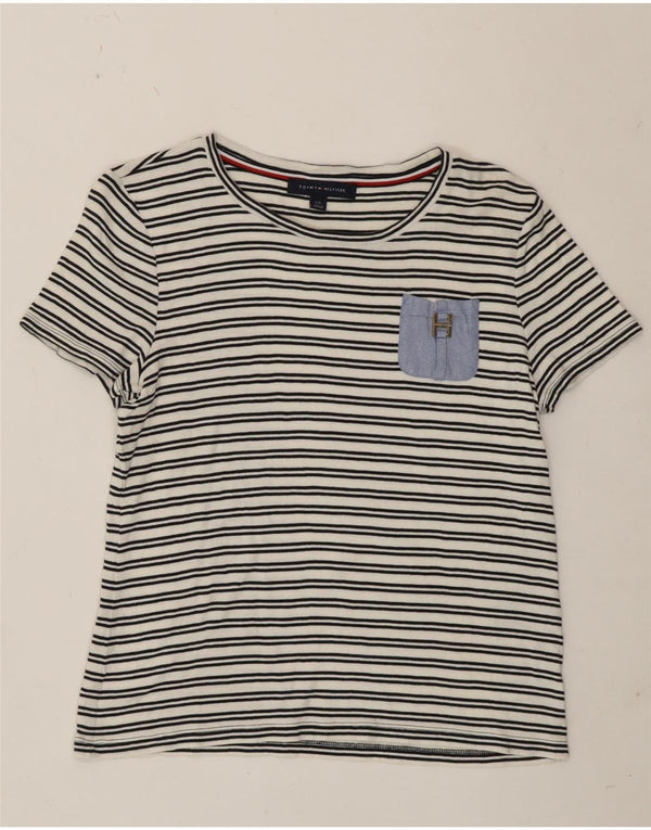 Tommy Hilfiger Damen T-Shirt Top UK 14 Große weiß gestreifte Baumwolle