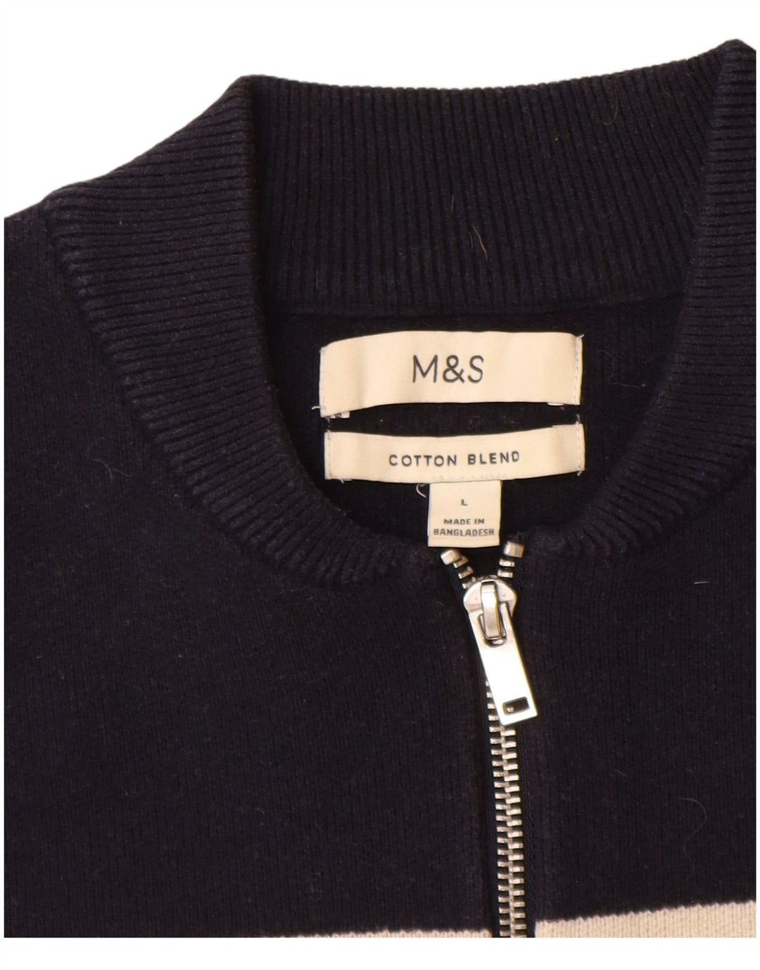Marks & Spencer Herren-Pullover mit Reißverschluss am Hals, groß, marineblau gestreift