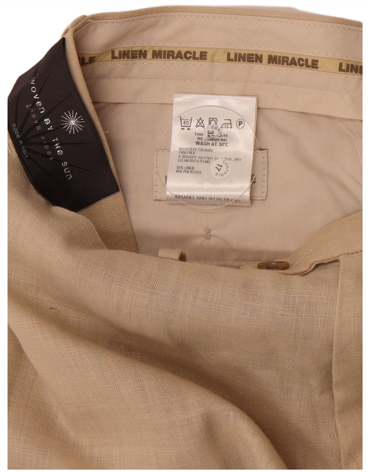 Gerade Herren-Anzughose von Marks & Spencer, W34, L29, Beige, Leinen