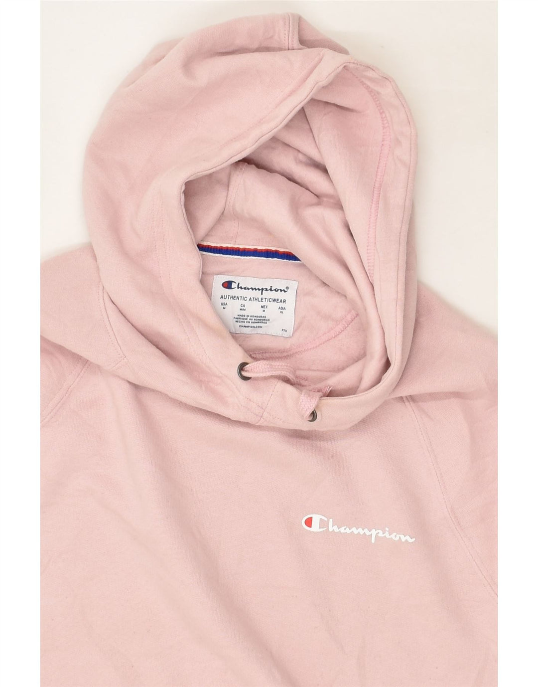 CHAMPION Womens Graphic Hoodie Jumper UK 14 Medium Pink Polyester | Vintage Champion | Thrift | Second-Hand Champion | Used Clothing | Messina Hembry 
