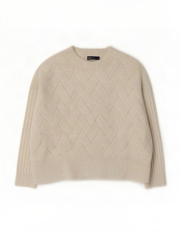 Marks & Spencer Damen-Pullover, übergroß, Rundhalsausschnitt, Gr. 40, Größe L, Weiß