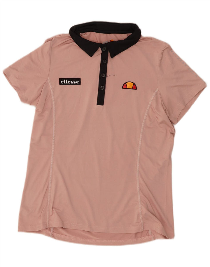 Ellesse Damen-Poloshirt UK 12 Mittelrosa Colourblock-Polyester