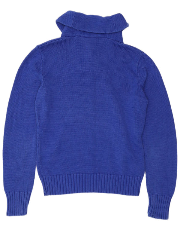 RALPH LAUREN Damen-Pullover mit Schalkragen, UK 14, Größe L, Marineblau, Baumwolle