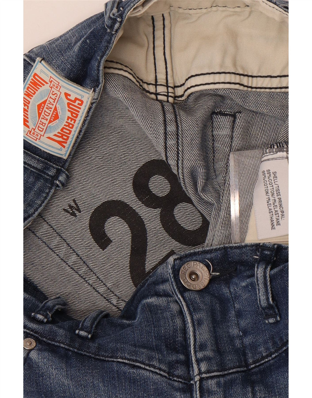 Superdry Damen Mini-Jeansrock W28 mittelblaue Baumwolle