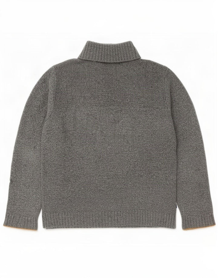 Fat Face Herren-Pullover mit Knopfkragen, groß, grau gesprenkelte Wolle
