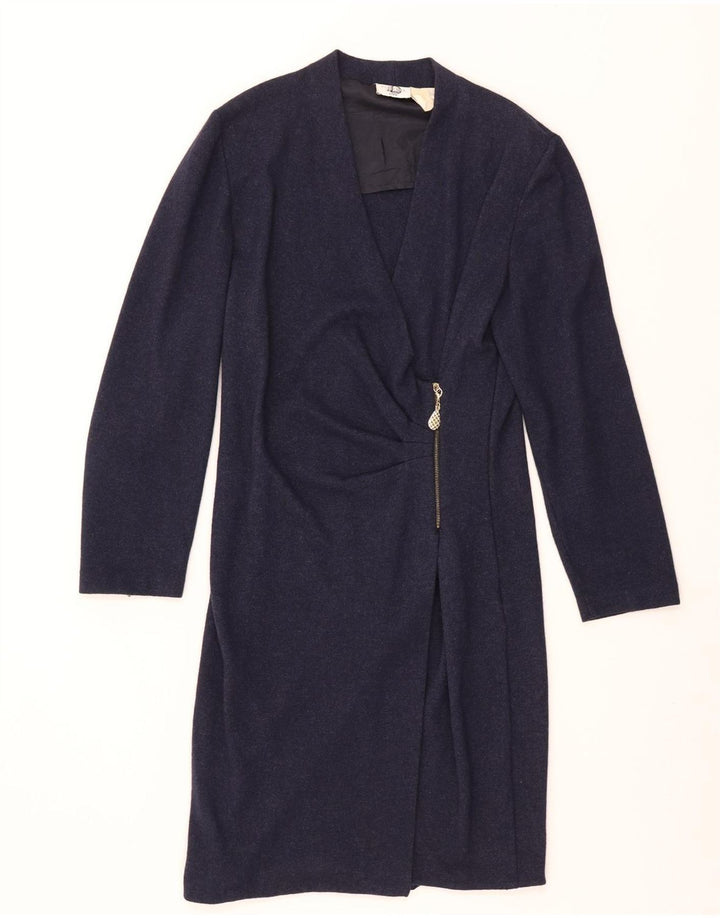 Gianfranco Ferre Damen Langarm-Etuikleid UK 14 Medium Marineblau